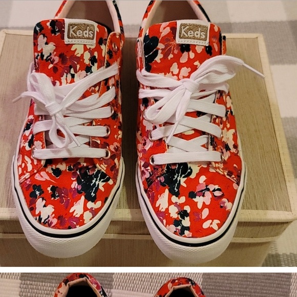 ISO KEDS RED FLORAL SNEAKERS WOMENS SZ 9.5 - Picture 1 of 1